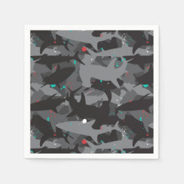 Schwarz und Aquamarines Camouflage-Musterpapier Serviette