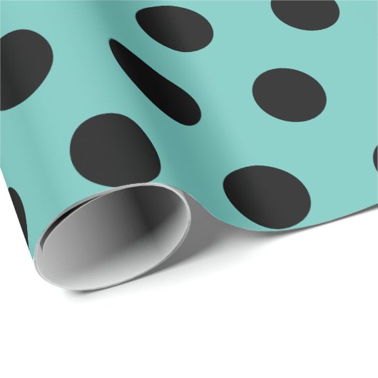 Schwarz und Aquamarines Medium Polka Dot Wrapping  Geschenkpapier (Rolleneckpunkt)