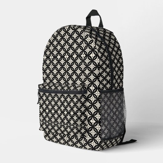 Schwarz und Beige Bedruckter Rucksack (Rückseitige Ecke Rechts)