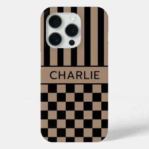 Schwarz und Beige Kariert Gestreift Personalisiert Case-Mate iPhone Hülle