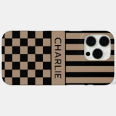 Schwarz und Beige Kariert Gestreift Personalisiert Case-Mate iPhone Hülle (Rückseite (Horizontal))