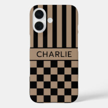 Schwarz und Beige Kariert Gestreift Personalisiert