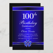 Schwarz und Blau 100. Geburtstagsfeier Einladung (Vorne/Hinten)
