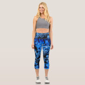 Schwarz und Blau Abstrakt Capri Leggings (Vorderseite)