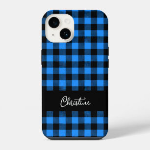 Schwarz und Blau Buffalo Karo Personalisiert iPhone 14 Hülle