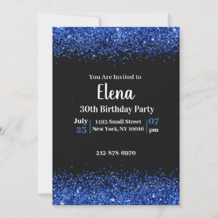 Schwarz und Blau Elegante Geburtstagsparty Einladu Einladung