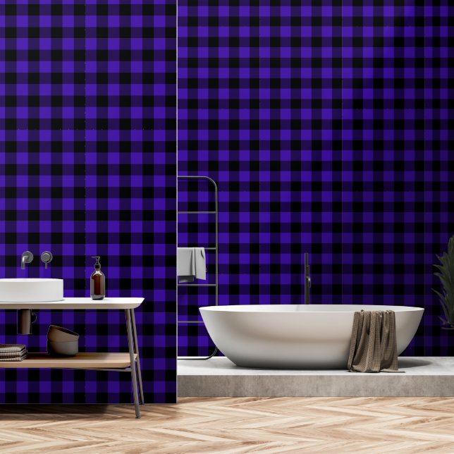 Schwarz und Blau Kariert überprüft Tapete (Badezimmer)