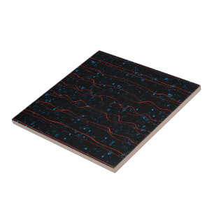 Schwarz und Blau mit Wavy Red Lines Fliese