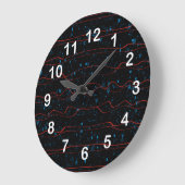 Schwarz und Blau mit Wavy Red Lines Große Wanduhr (Winkel)