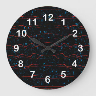 Schwarz und Blau mit Wavy Red Lines Große Wanduhr