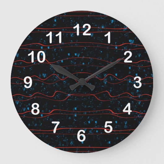 Schwarz und Blau mit Wavy Red Lines Große Wanduhr (Vorderseite)