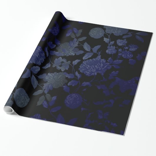 Schwarz und Blau Moderne Vintage Blumentoilette Geschenkpapier (Ungerollt)