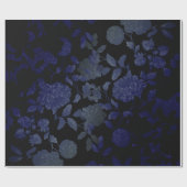 Schwarz und Blau Moderne Vintage Blumentoilette Geschenkpapier (Flach)