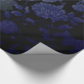 Schwarz und Blau Moderne Vintage Blumentoilette Geschenkpapier (Ecke)