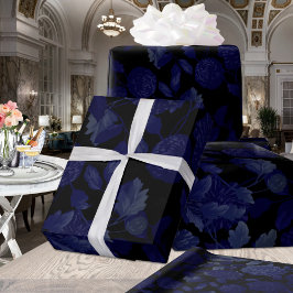 Schwarz und Blau Ombre Modernes Vintages Blumentoi Geschenkpapier