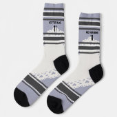 Schwarz und blau & orange - Name Nummer Socken (Linkes Detail)