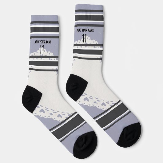 Schwarz und blau & orange - Name Nummer Socken (Rechts)