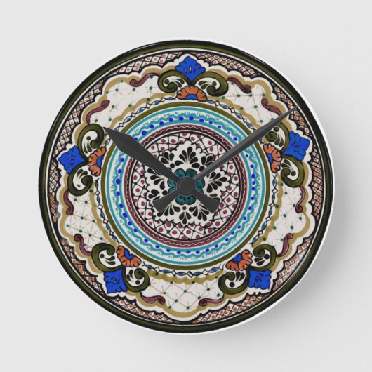 Schwarz und Blau Talavera Plate Runde Wanduhr (Vorderseite)