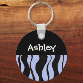Schwarz und Blau Zebrastreifen Personalisierter Sc Schlüsselanhänger (Vorderseite)