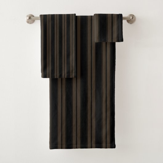 Schwarz und braun gestreift badhandtuch set (Insitu)