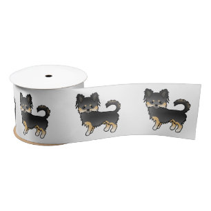 Schwarz und Braun Langhaar Chihuahua Cartoon Hund Satinband