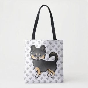 Schwarz und Braun Langhaar Chihuahua Hund & Pfoten Tasche