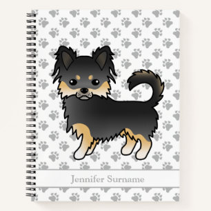 Schwarz und Braun Langhaar Chihuahua Hund & Text Notizblock