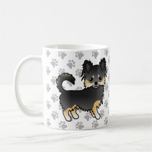 Schwarz und Braun Langhaar Chihuahua Süßer Hund &  Kaffeetasse