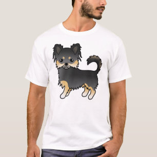 Schwarz und Braun Langhaar Chihuahua Süßer Hund T-Shirt