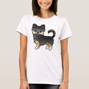 Schwarz und Braun Langhaar Chihuahua Süßer Hund T-Shirt