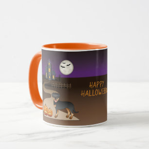 Schwarz und Braun Rottweiler Halloween Spukhaus Tasse