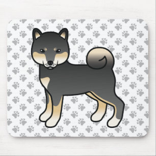 Schwarz und Braun Shiba Inu Cartoon Hund & Pfoten Mousepad