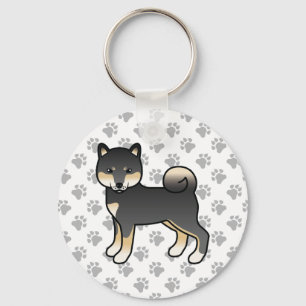 Schwarz und Braun Shiba Inu Cartoon Hund & Pfoten Schlüsselanhänger