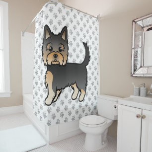 Schwarz und Braun Yorkshire Terrier Cartoon Hund & Duschvorhang