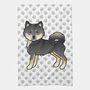 Schwarz und brauner Alaskan Malamute süßer Cartoon Geschirrtuch
