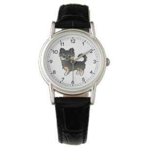 Schwarz und Brauner Langhaar Chihuahua Süßer Carto Armbanduhr