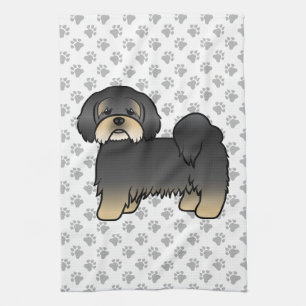 Schwarz und Brauner Lhasa Apso Süßer Cartoon-Hund Geschirrtuch