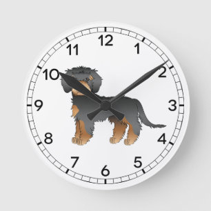 Schwarz und brauner Mini Goldendoodle süßer Cartoo Runde Wanduhr