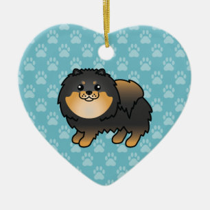 Schwarz und Brauner Pomeranian-Hund Cartoon-Zeichn Keramikornament