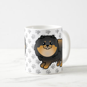 Schwarz und Brauner Pomeranian Süßer Cartoon-Hund Kaffeetasse