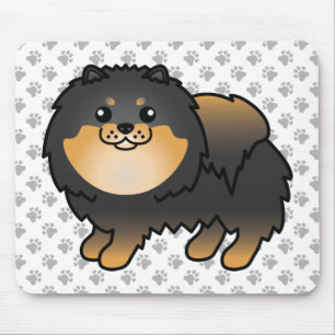 Schwarz und Brauner Pomeranian Süßer Cartoon-Hund Mousepad