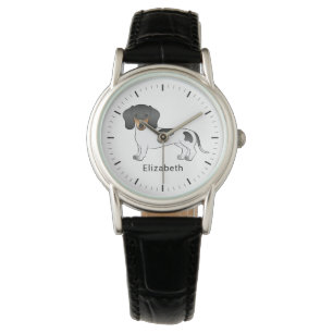 Schwarz und Brauner Scheck Kurzhaar Dachshund & Na Armbanduhr