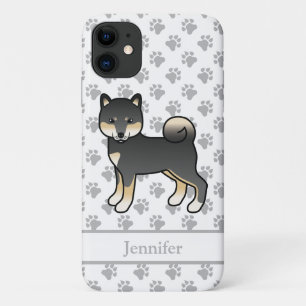 Schwarz und brauner Shiba Inu Cartoon-Hund & Name Case-Mate iPhone Hülle