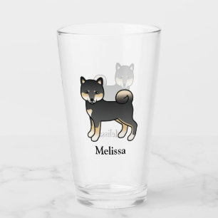 Schwarz und Brauner Shiba Inu Süßer Hund & Name Glas