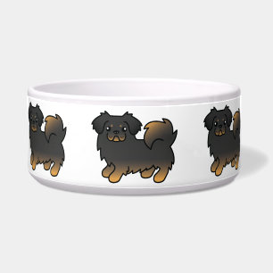 Schwarz und Brauner Tibet-Spaniel-Cartoon-Hund Napf