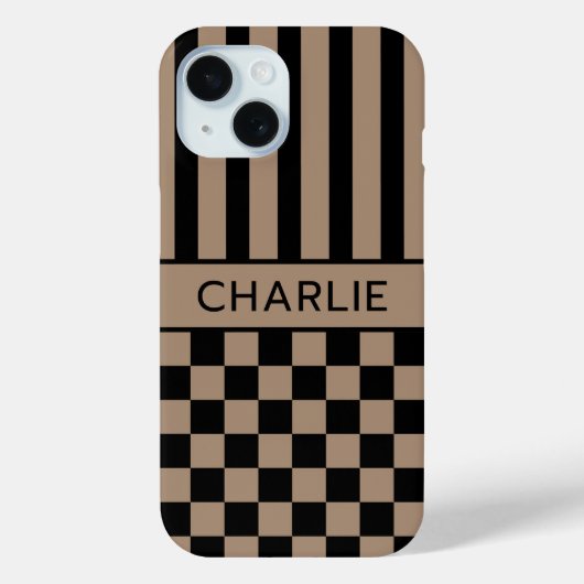 Schwarz- und braunkariert gestreift personalisiert Case-Mate iPhone hülle (Rückseite)