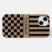 Schwarz- und braunkariert gestreift personalisiert Case-Mate iPhone hülle (Rückseite (Horizontal))
