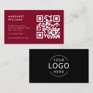Schwarz- und Burgunderrot QR-Code-Logo modern prof Visitenkarte