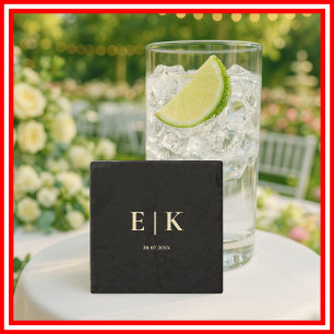 Schwarz und Buttergelbes Monogramm zur Hochzeit Steinuntersetzer