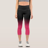 Schwarz und Cerise Pink Ombre Muster Capri Leggings (Vorderseite)